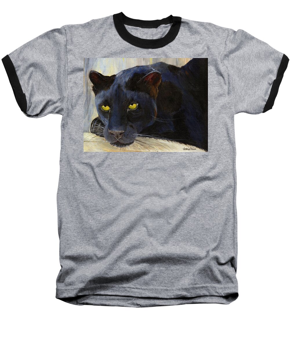 Black Cat Baseball T-Shirt featuring the painting Black Cat by Jamie Frier