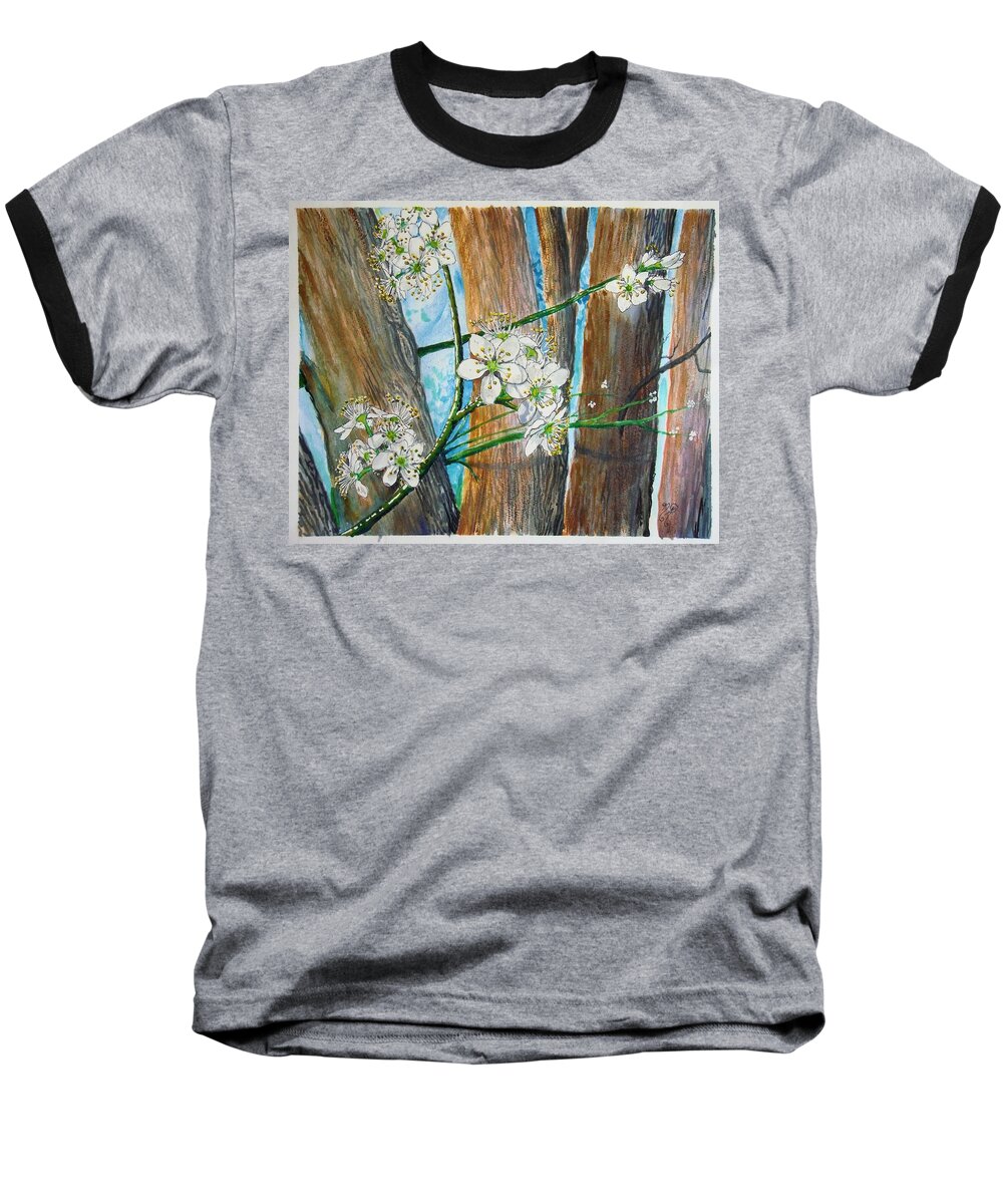 Cleveland Pear Baseball T-Shirt featuring the painting Blooms of the Cleaveland Pear by Nicole Angell