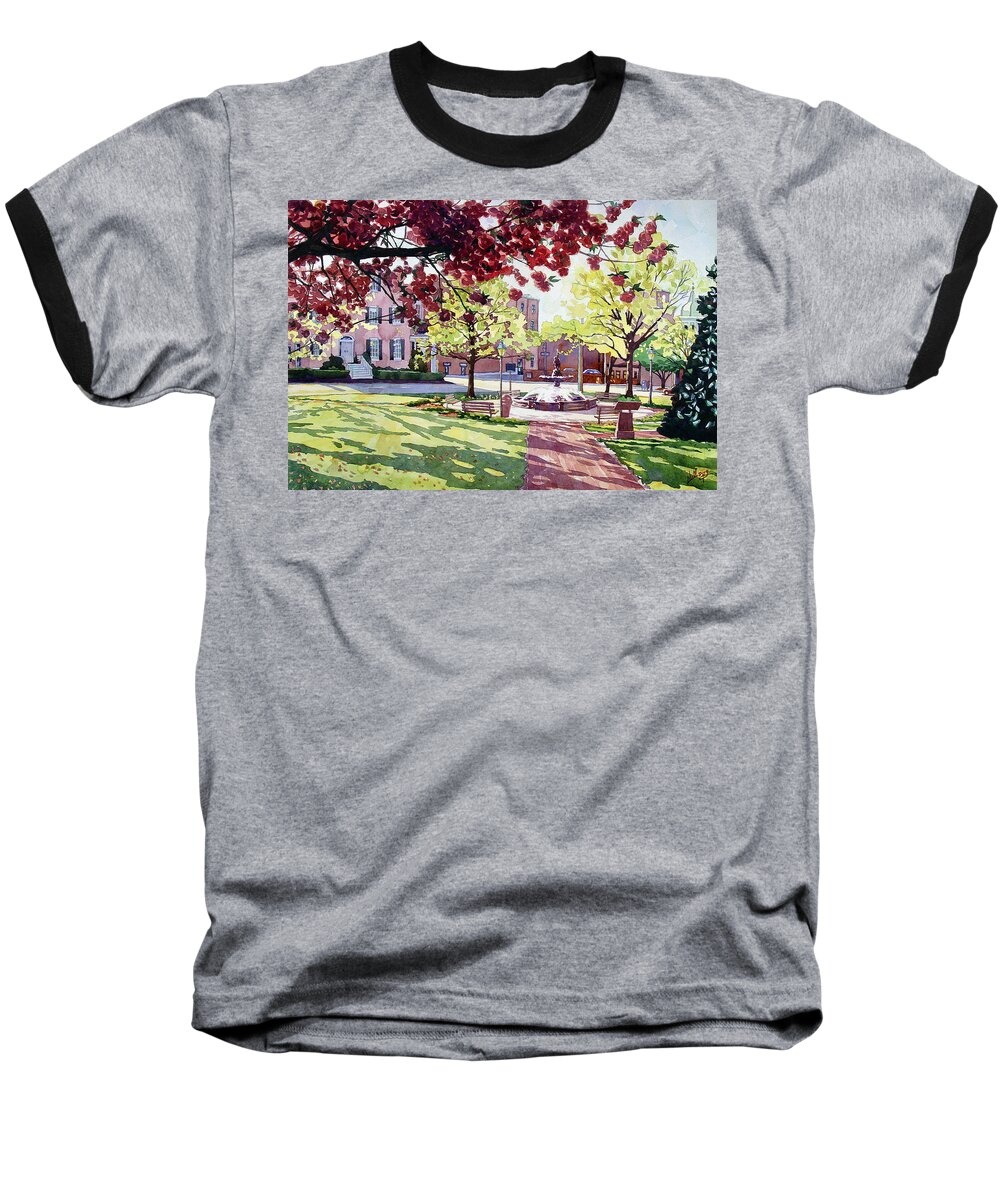 Spring Baseball T-Shirt featuring the painting Blossoms over the Fountain by Mick Williams