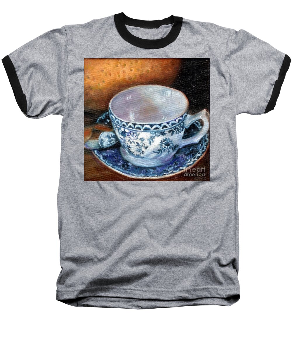 Still Life Baseball T-Shirt featuring the painting Blue and White Teacup with Spoon by Marlene Book