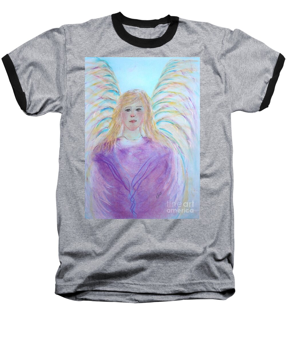 Angel Baseball T-Shirt featuring the painting Blue Angel by Karen Jane Jones