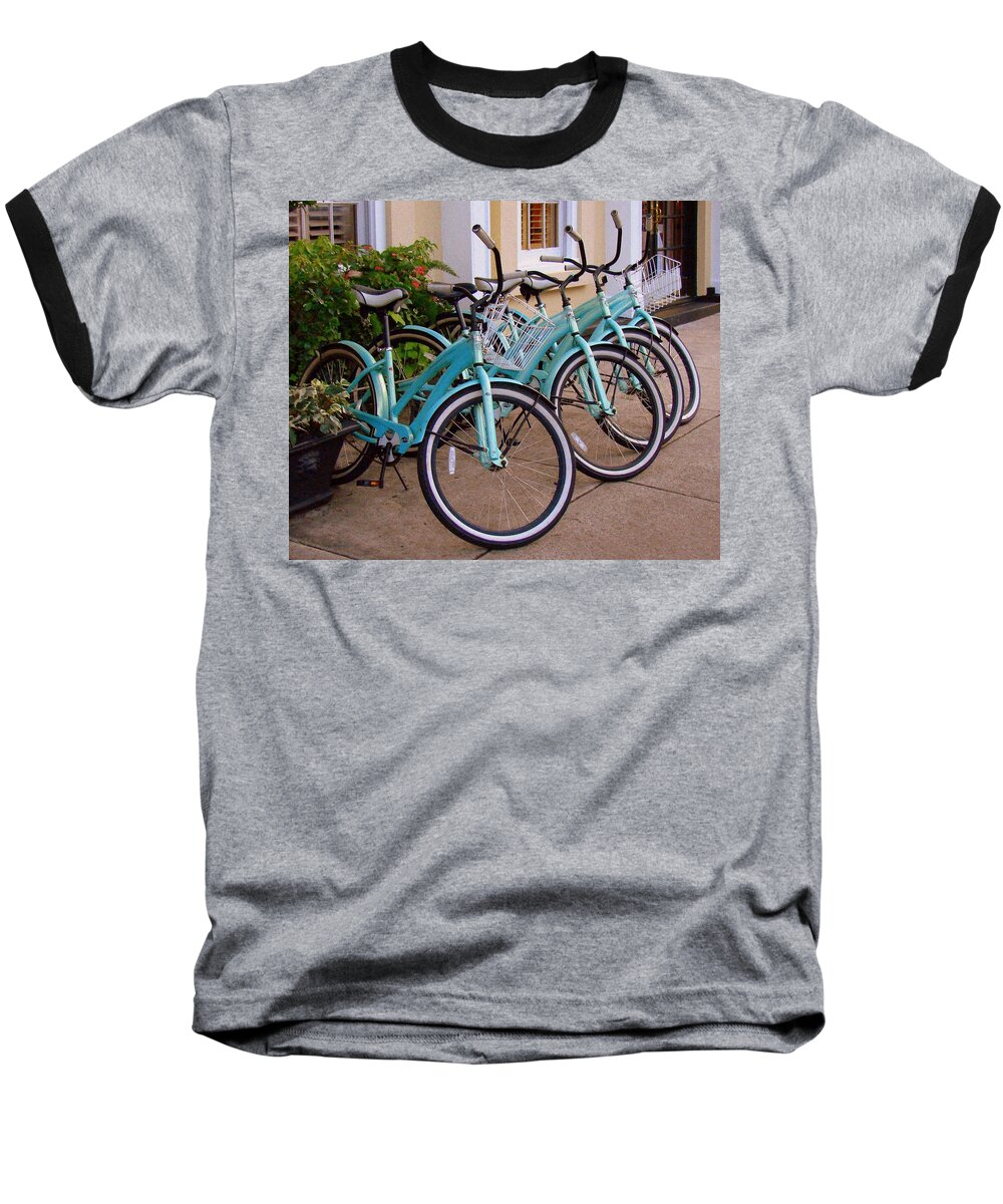 Bikes Baseball T-Shirt featuring the photograph Blue Bikes by Rodney Lee Williams