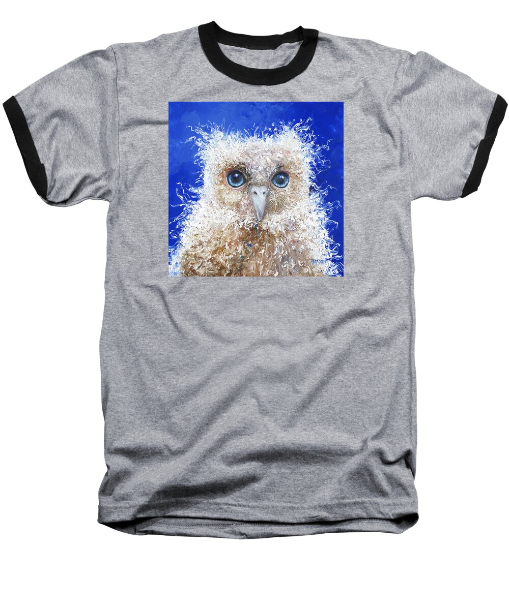 Owl Baseball T-Shirt featuring the painting Blue eyed owl painting by Jan Matson