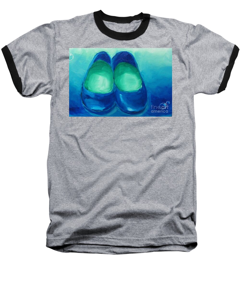Blue Baseball T-Shirt featuring the painting Blue Flats by Marisela Mungia