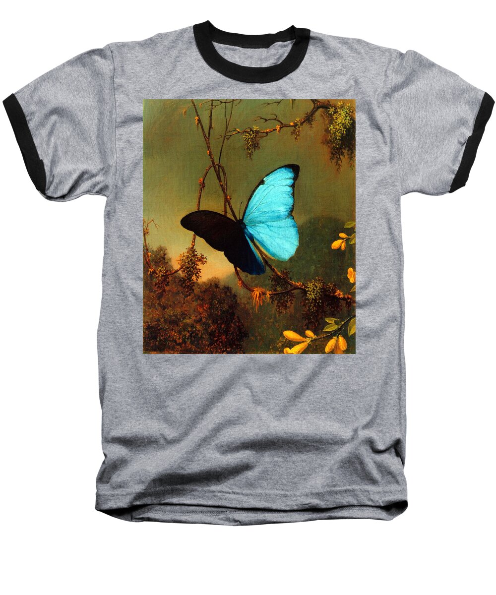 Martin Johnson Heade Baseball T-Shirt featuring the painting Blue Morpho Butterfly by Martin Johnson Heade