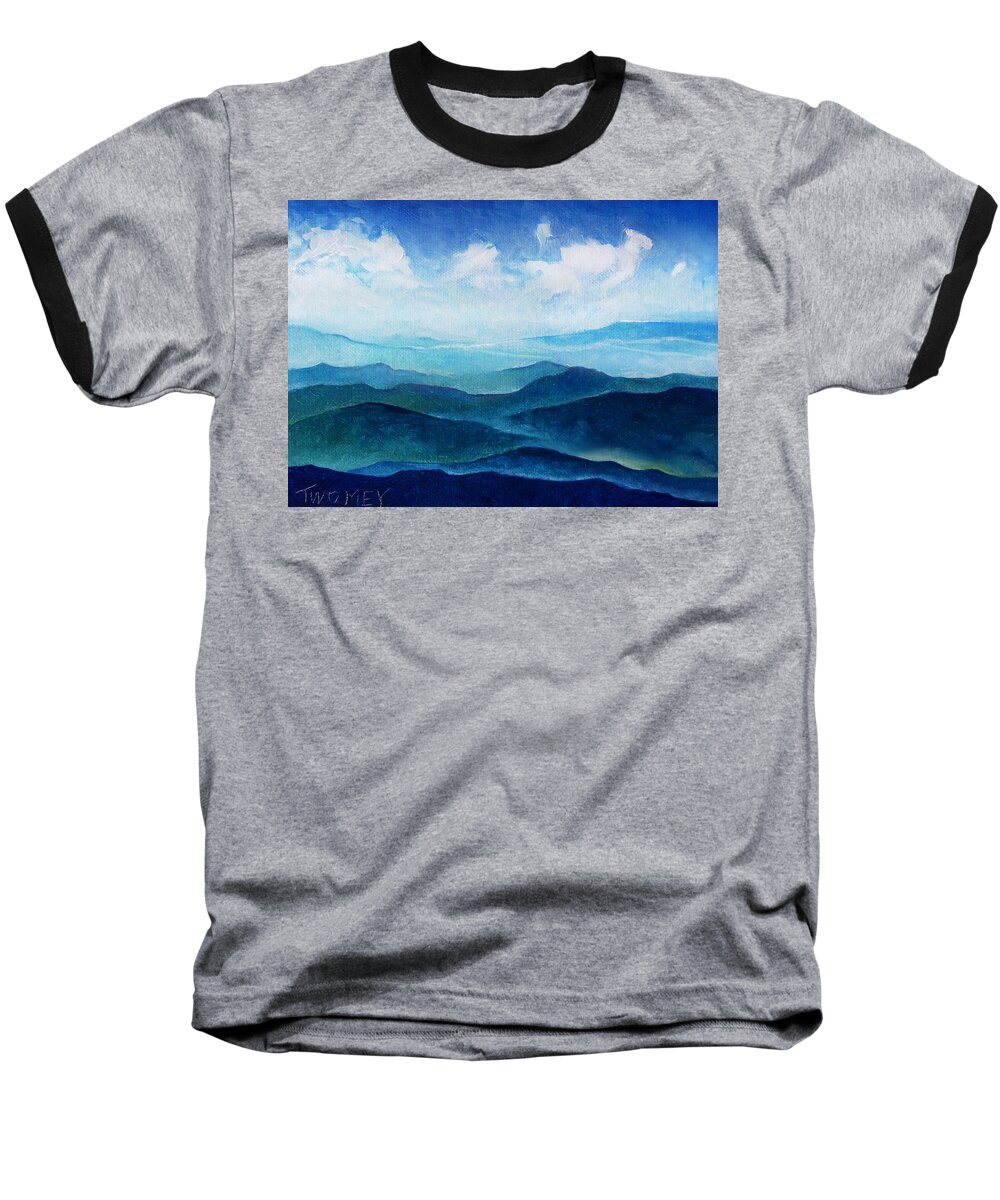 Blue Ridge Baseball T-Shirt featuring the painting Blue Ridge Blue Skyline Sheep Cloud by Catherine Twomey