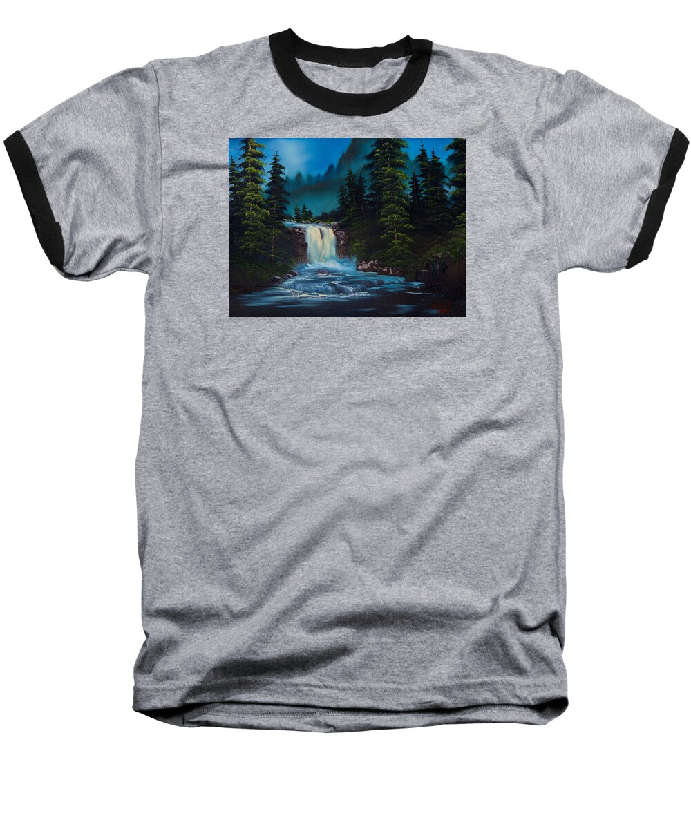 Landscape Baseball T-Shirt featuring the painting Mountain Falls by Chris Steele