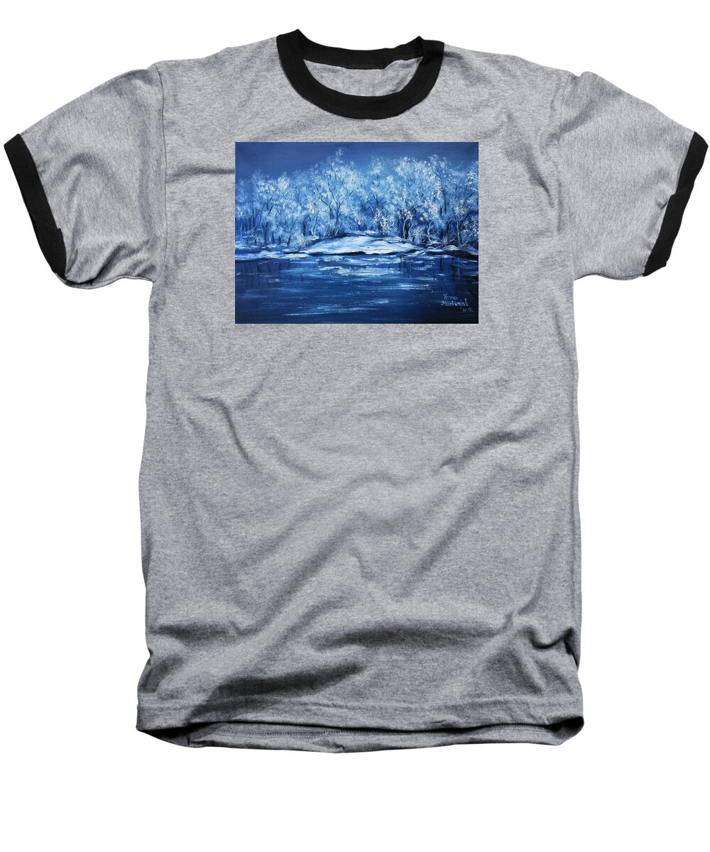 Blue Silence Baseball T-Shirt featuring the painting Blue Silence by Vesna Martinjak