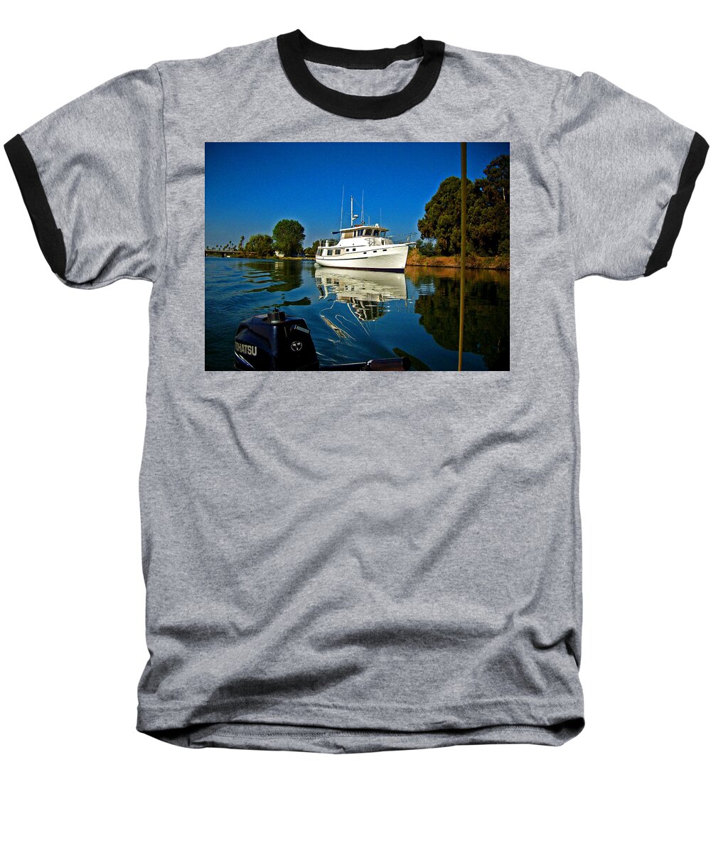 Sacramento River Delta Waterways Baseball T-Shirt featuring the digital art Blue Sky and Blue Water by Joseph Coulombe