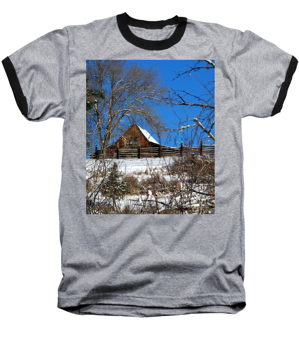 Barn Baseball T-Shirt featuring the photograph Blue Sky by Loni Collins