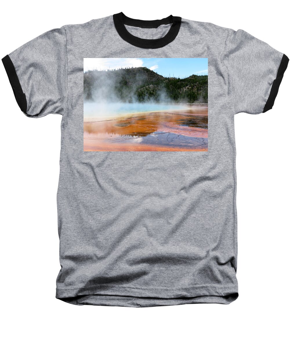 Yellowstone National Park Baseball T-Shirt featuring the photograph Blue Steam by Laurel Powell