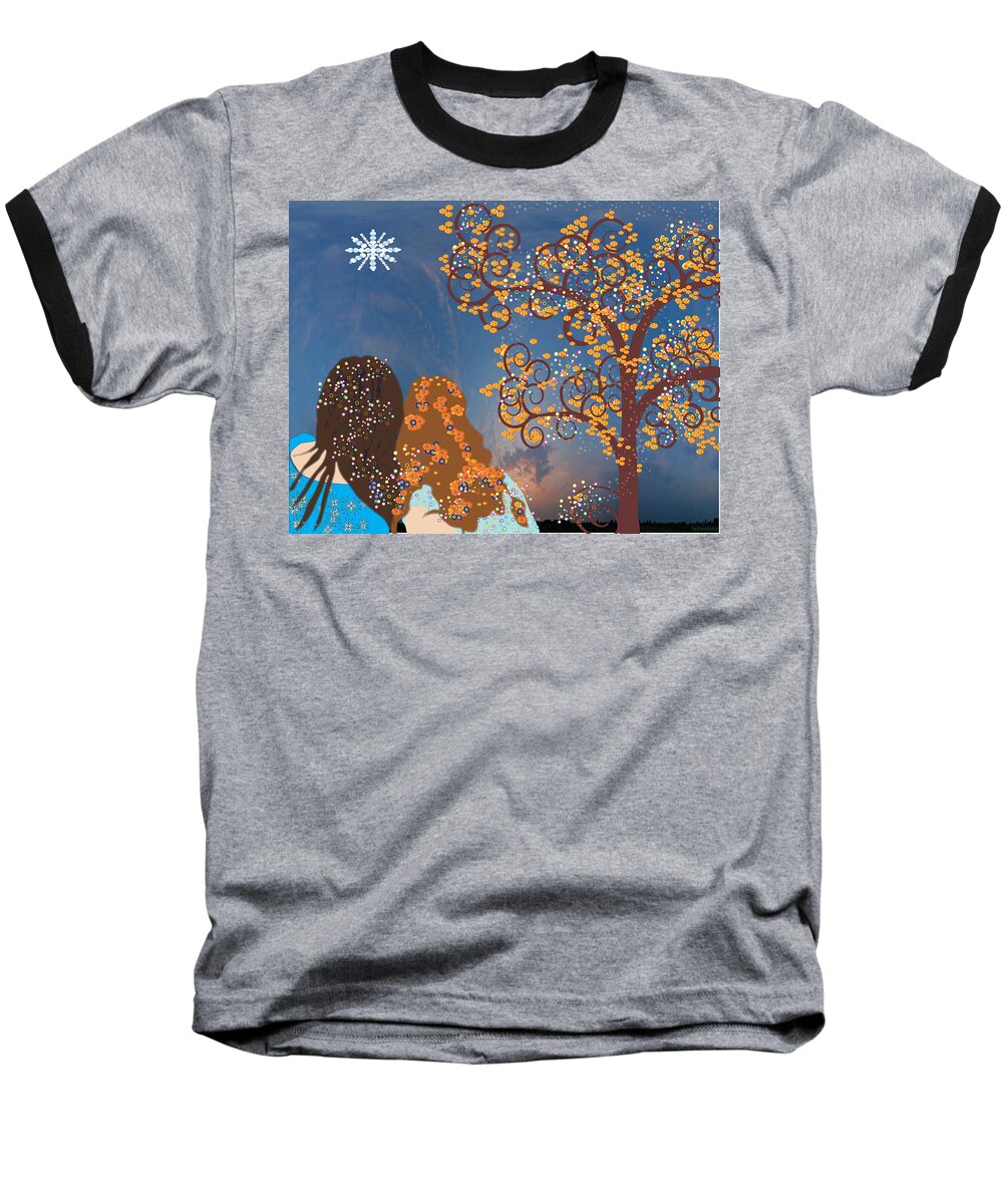 Tree Of Life Baseball T-Shirt featuring the digital art Blue Swirl Girls by Kim Prowse