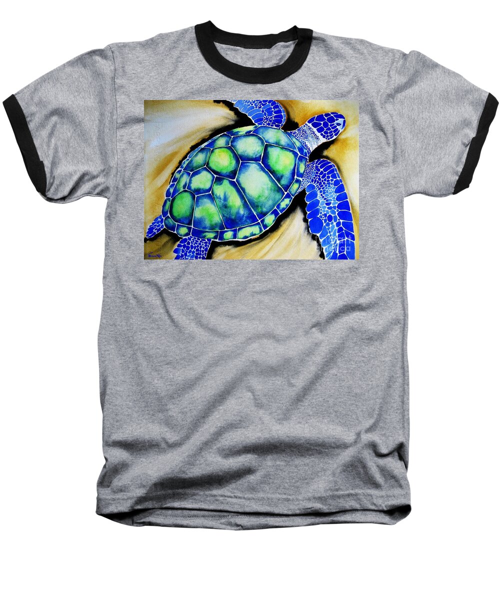 Nature Baseball T-Shirt featuring the painting Blue Turtle by Frances Ku