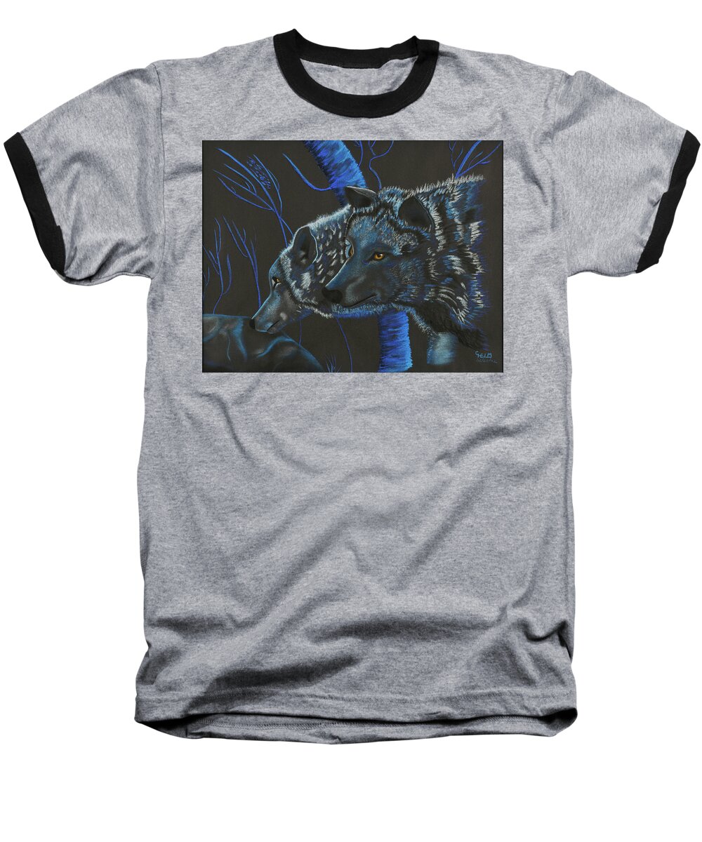 Wolf Photographs Baseball T-Shirt featuring the drawing Blue Wolves by Mayhem Mediums