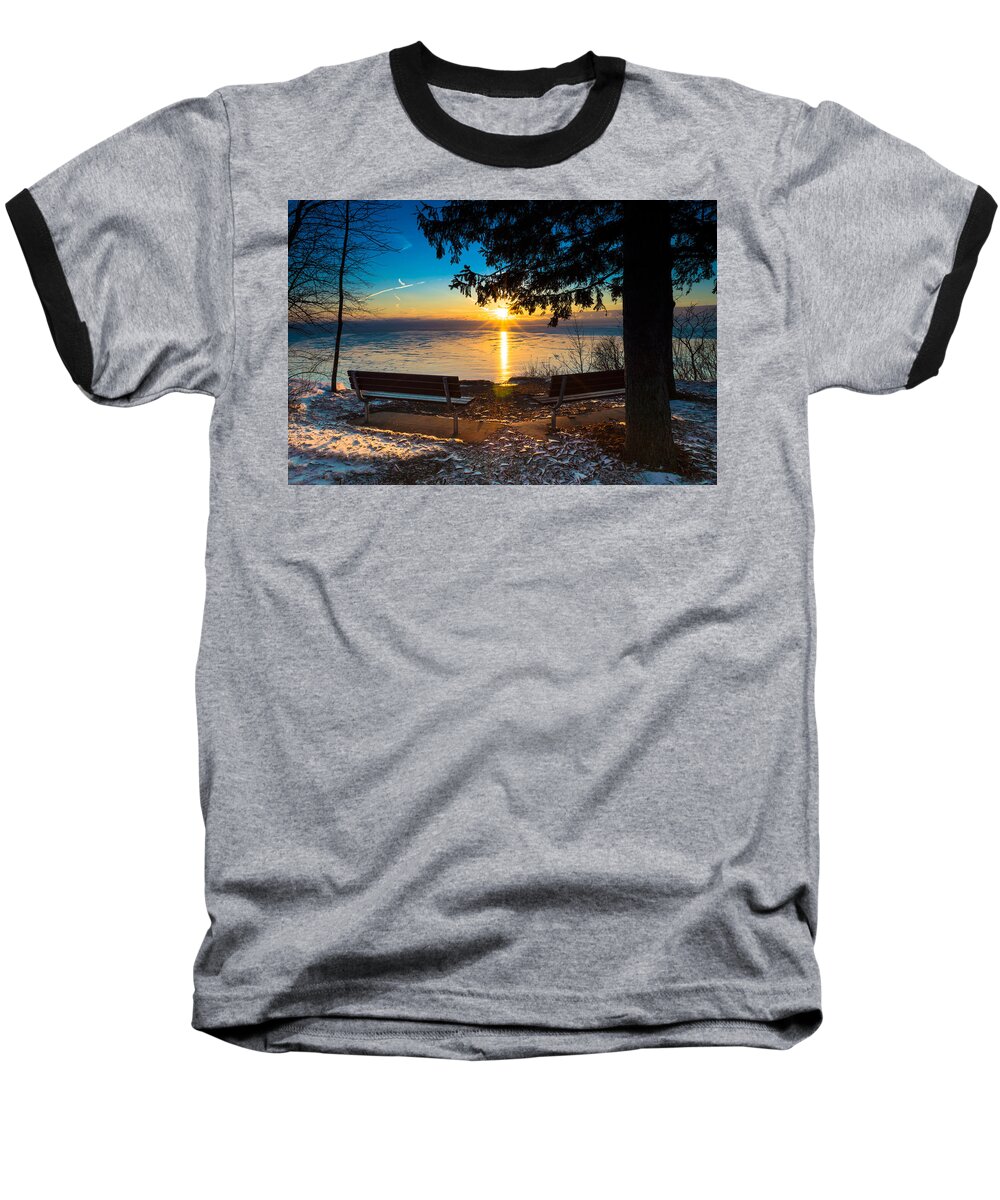 Sunrise Baseball T-Shirt featuring the photograph Bluff Benches by James Meyer