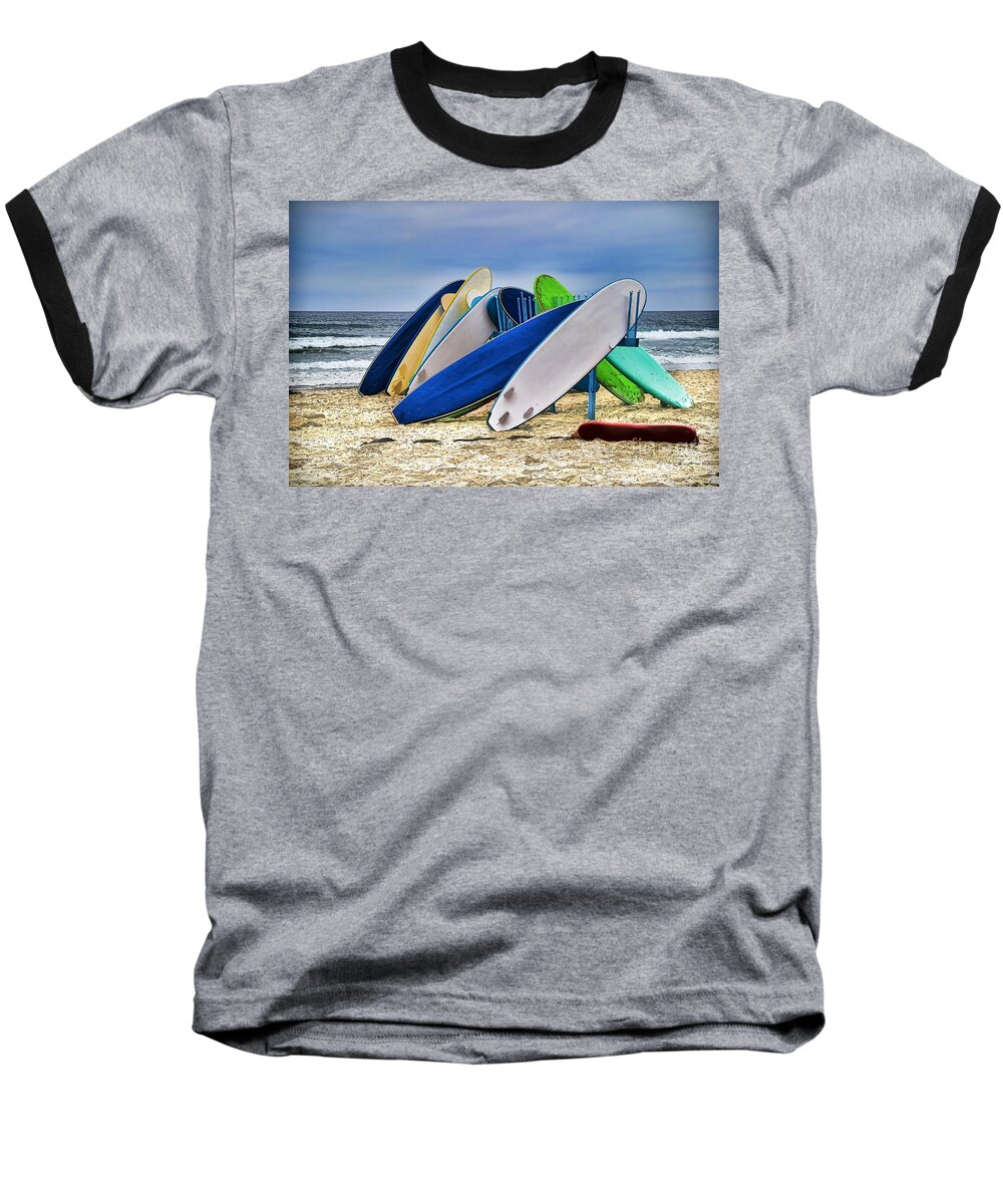 Surfboards Baseball T-Shirt featuring the photograph Board Meeting by Peggy Hughes