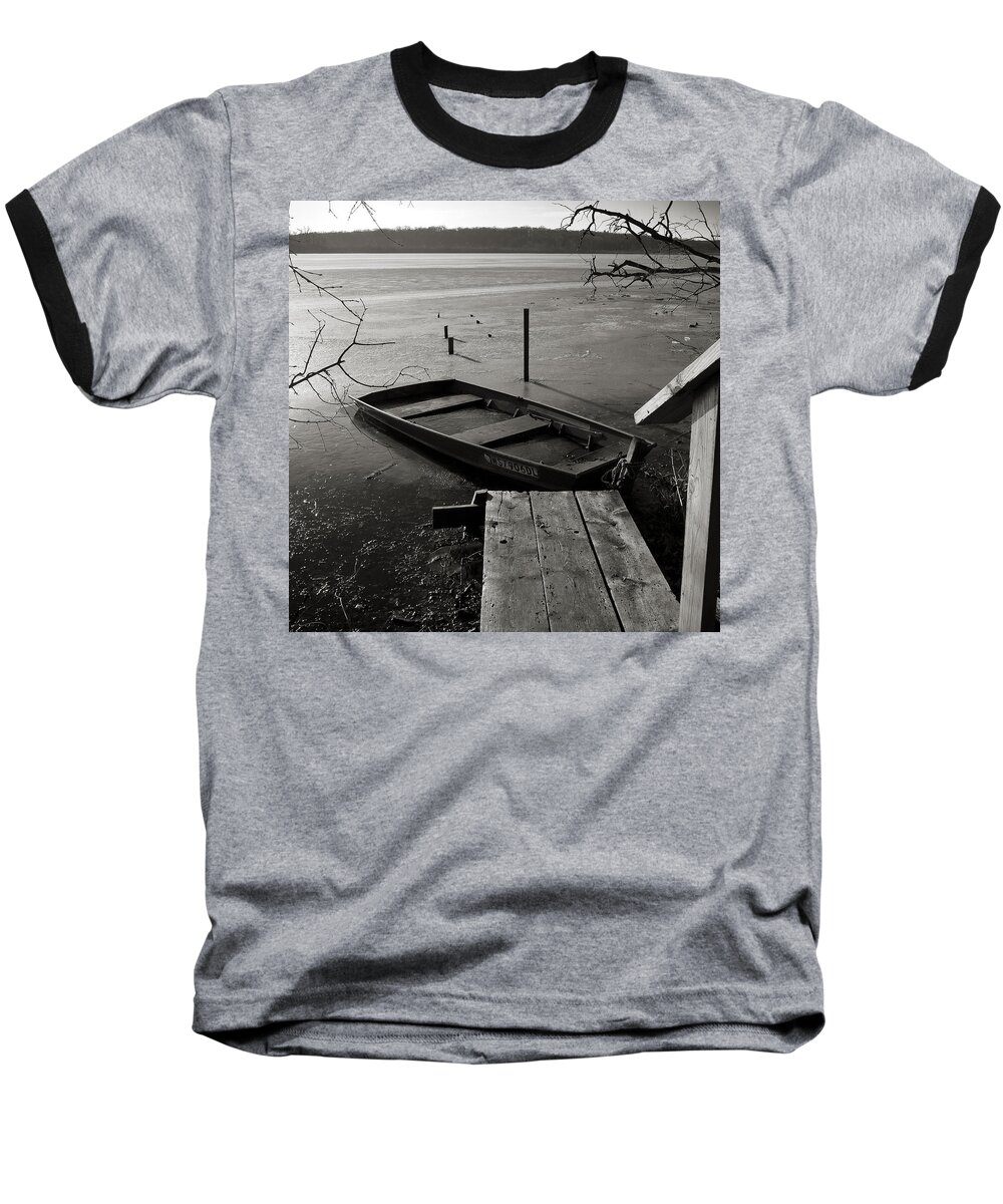 Wingra Baseball T-Shirt featuring the photograph Boat in Ice - Lake Wingra - Madison - WI by Steven Ralser