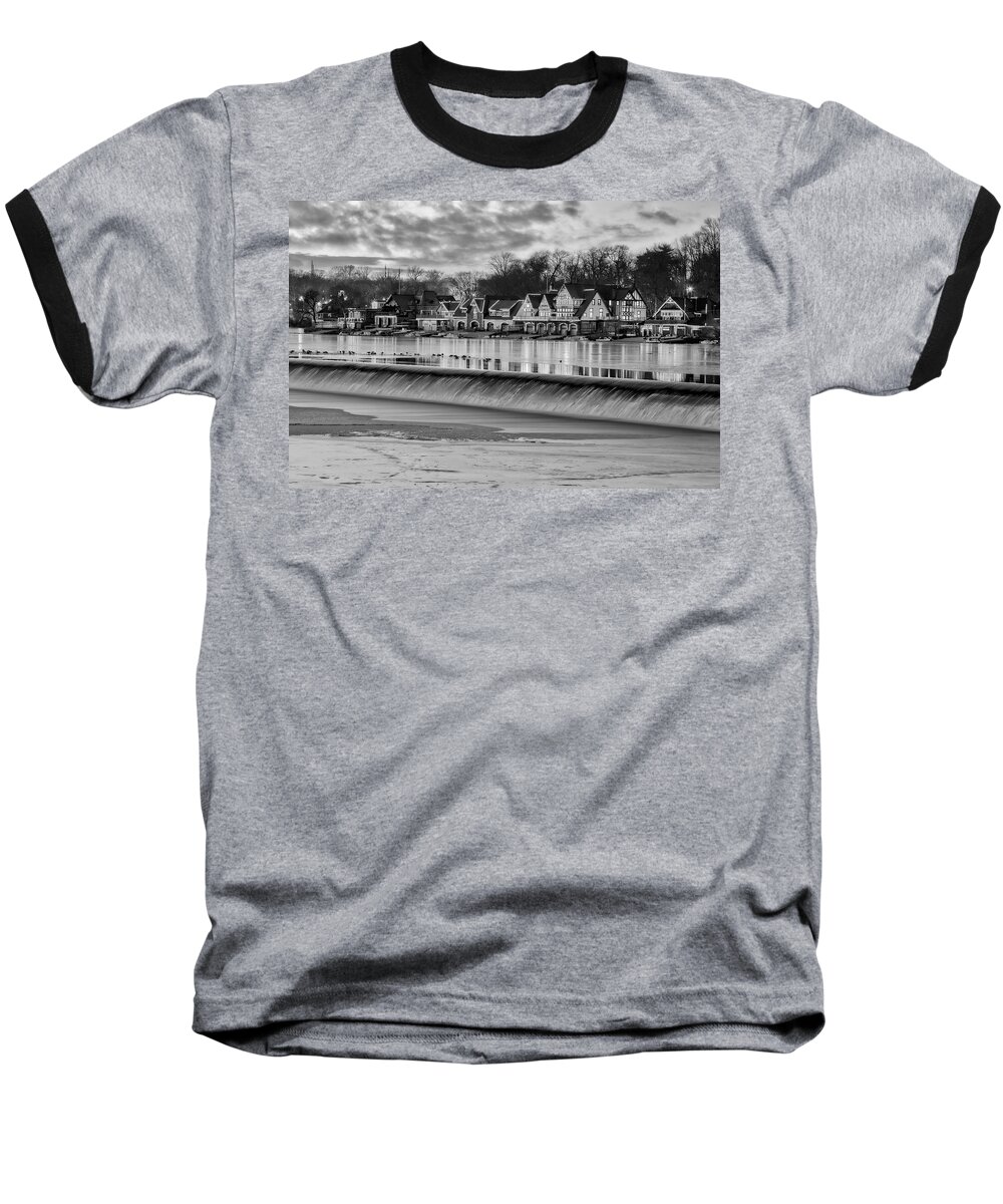 Boat House Row Baseball T-Shirt featuring the photograph Boathouse Row Philadelphia PA BW by Susan Candelario