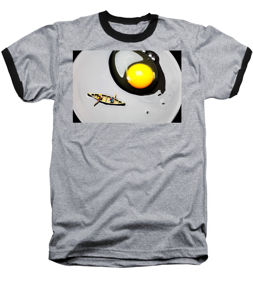 Boating Baseball T-Shirt featuring the photograph Boating around egg little people on food by Paul Ge