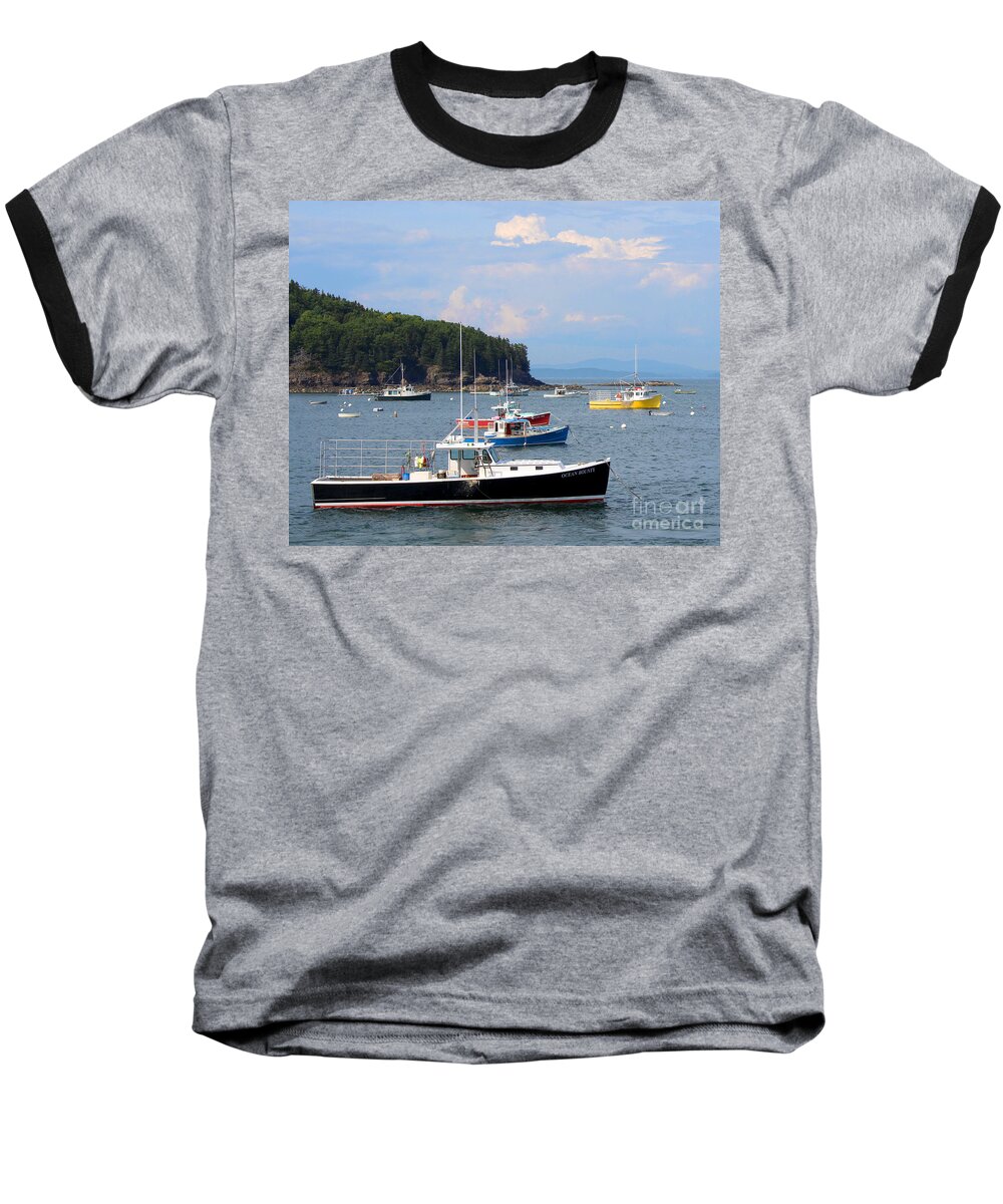 Landscape Baseball T-Shirt featuring the photograph Boats in Bar Harbor by Jemmy Archer