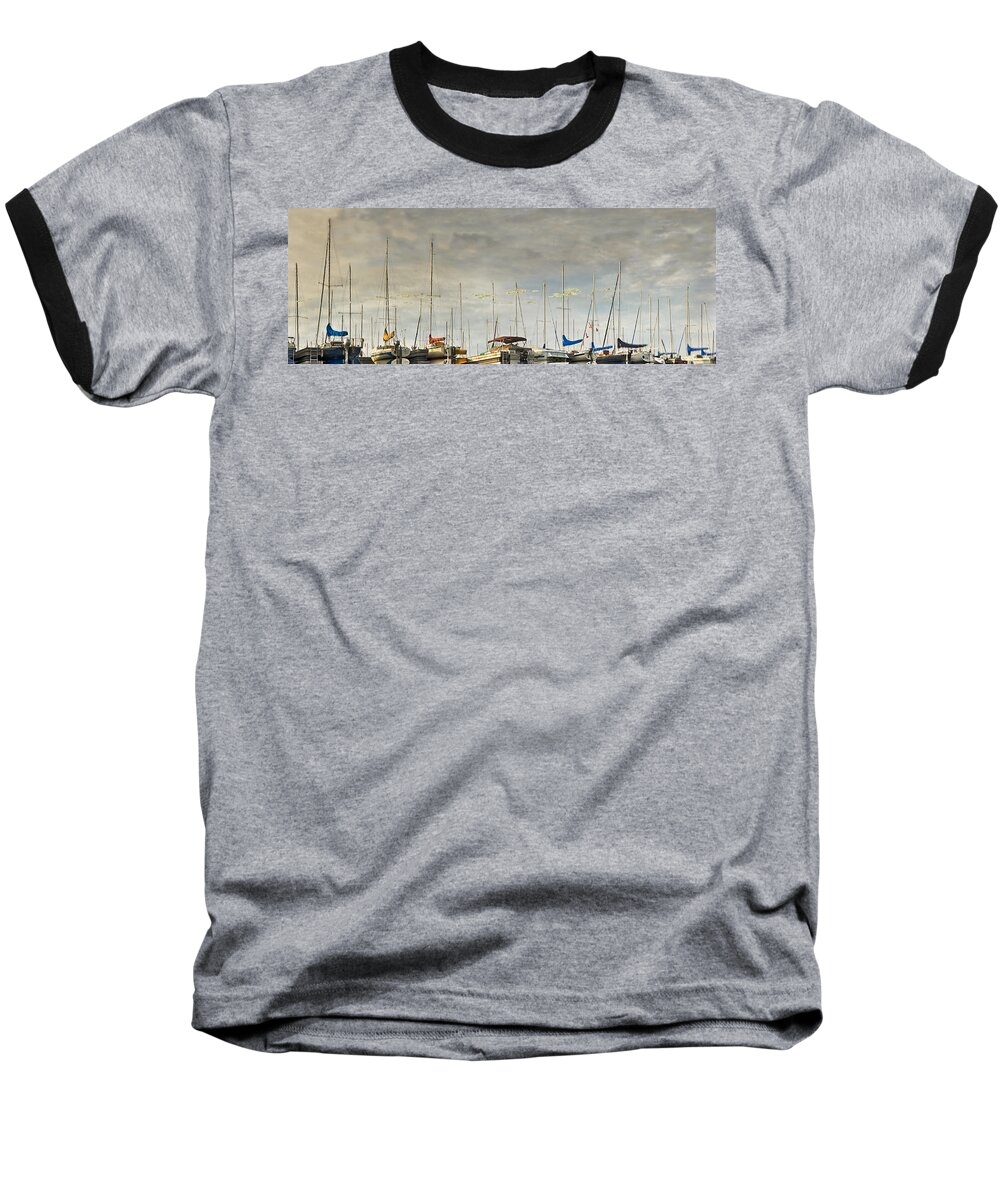 Boats Baseball T-Shirt featuring the photograph Boats in harbor reflection by Peter V Quenter
