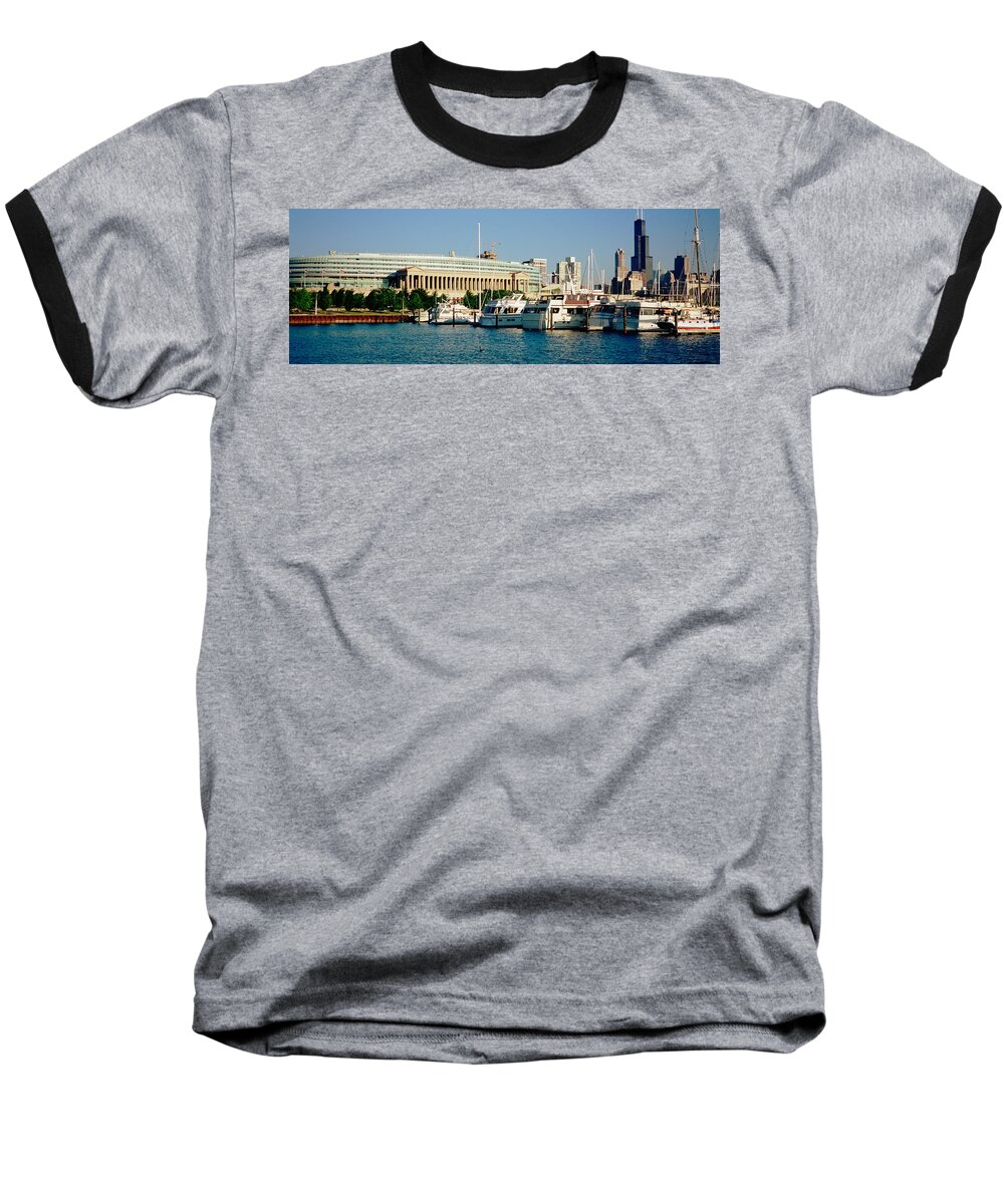 Photography Baseball T-Shirt featuring the photograph Boats Moored At A Dock, Chicago by Panoramic Images