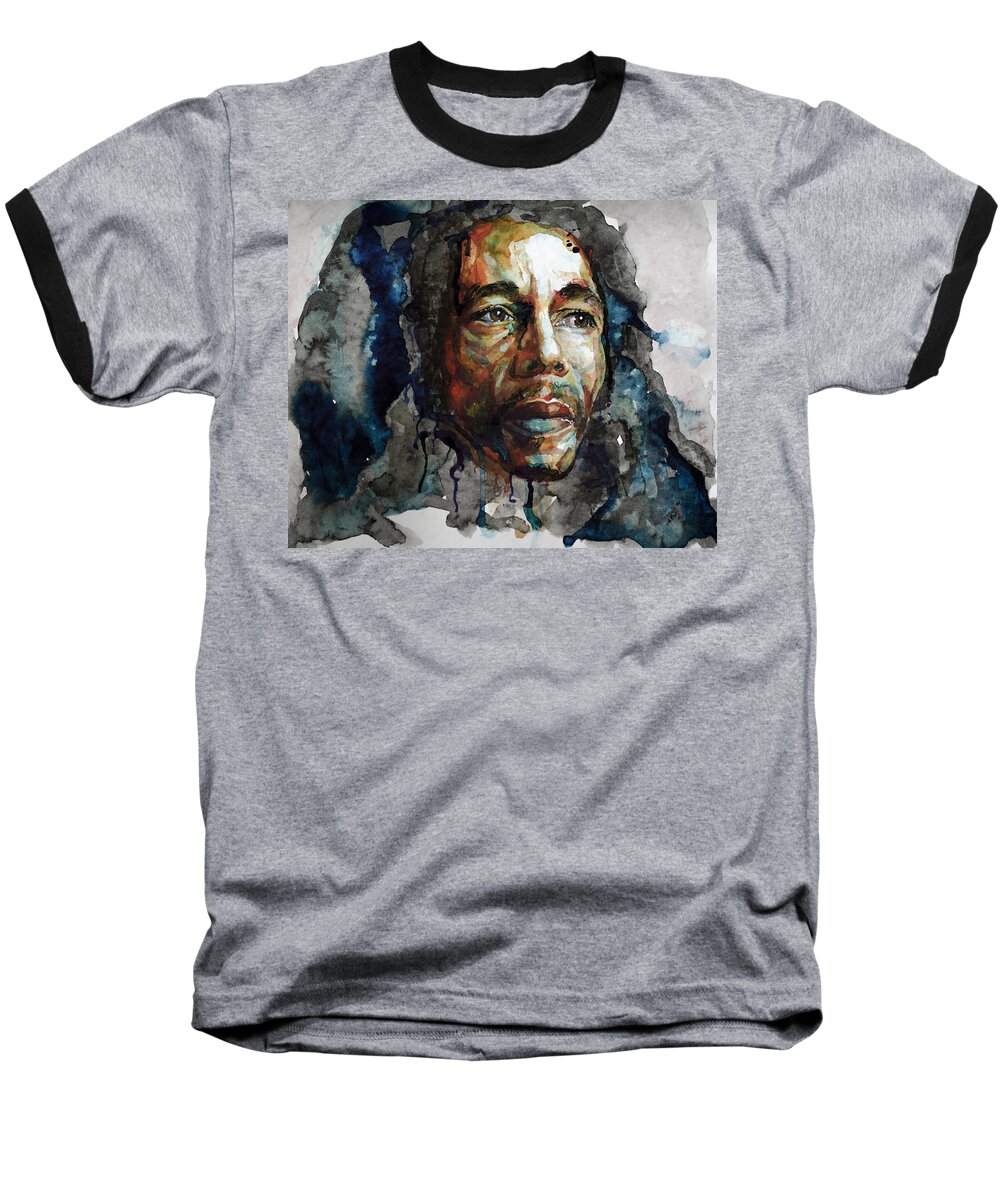 Bob Marley Baseball T-Shirt featuring the painting Bob Marley by Laur Iduc