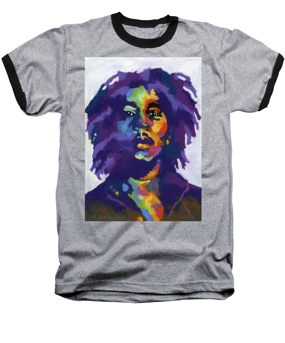 Bob Marley Baseball T-Shirt featuring the painting Bob Marley by Stephen Anderson