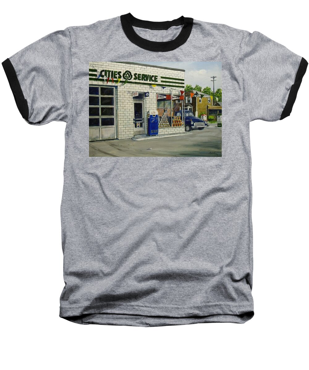Gas Station Baseball T-Shirt featuring the painting Bob's by William Brody