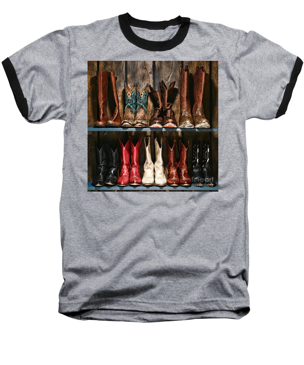 Cowboy Baseball T-Shirt featuring the photograph Boot Rack by Olivier Le Queinec