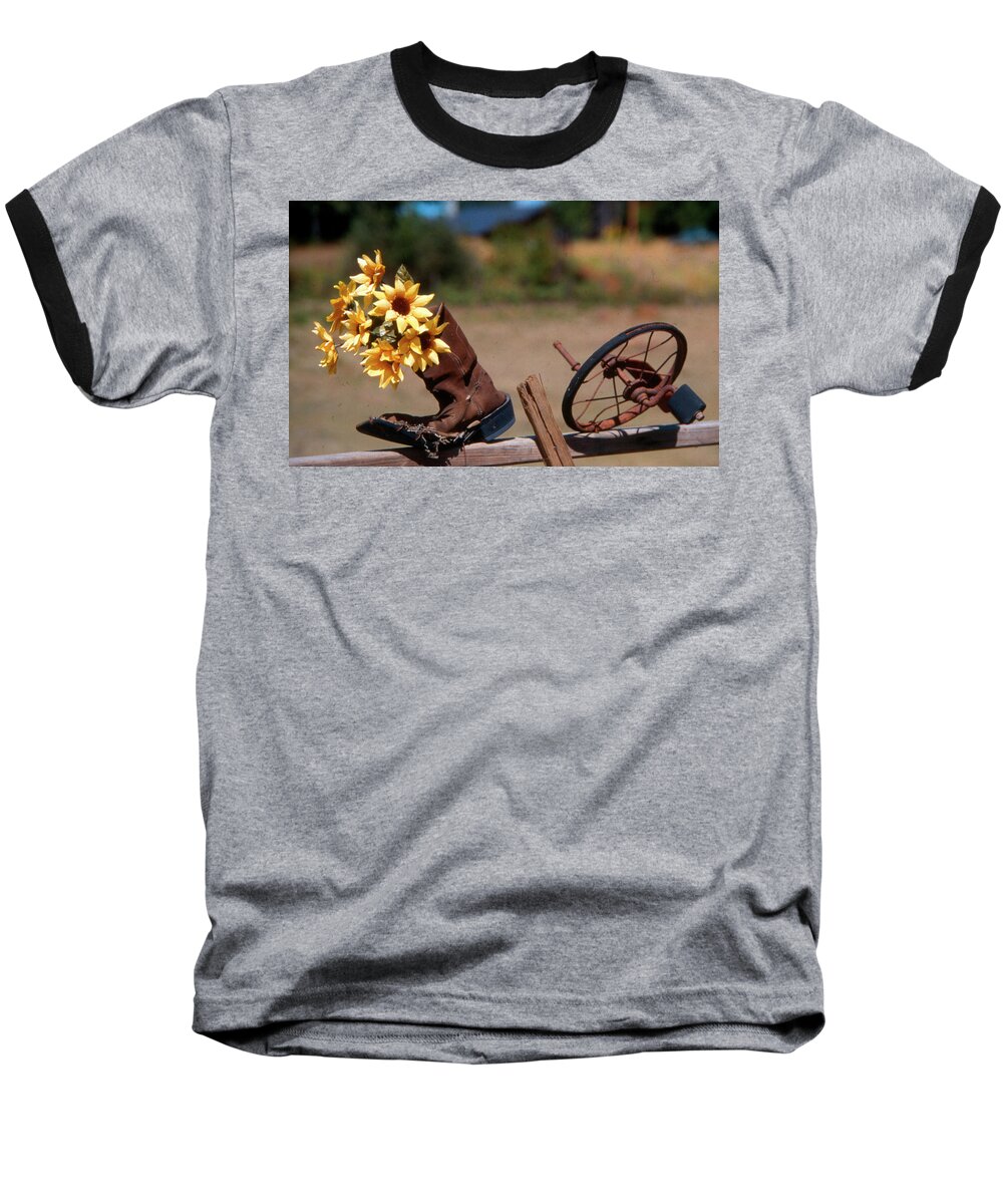 Flowers Baseball T-Shirt featuring the photograph Boot with flowers by Ron Roberts