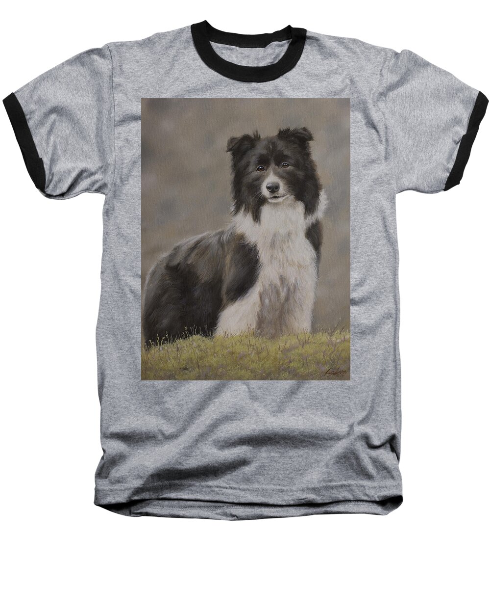 Border Collie Baseball T-Shirt featuring the painting Border Collie portrait VIII by John Silver