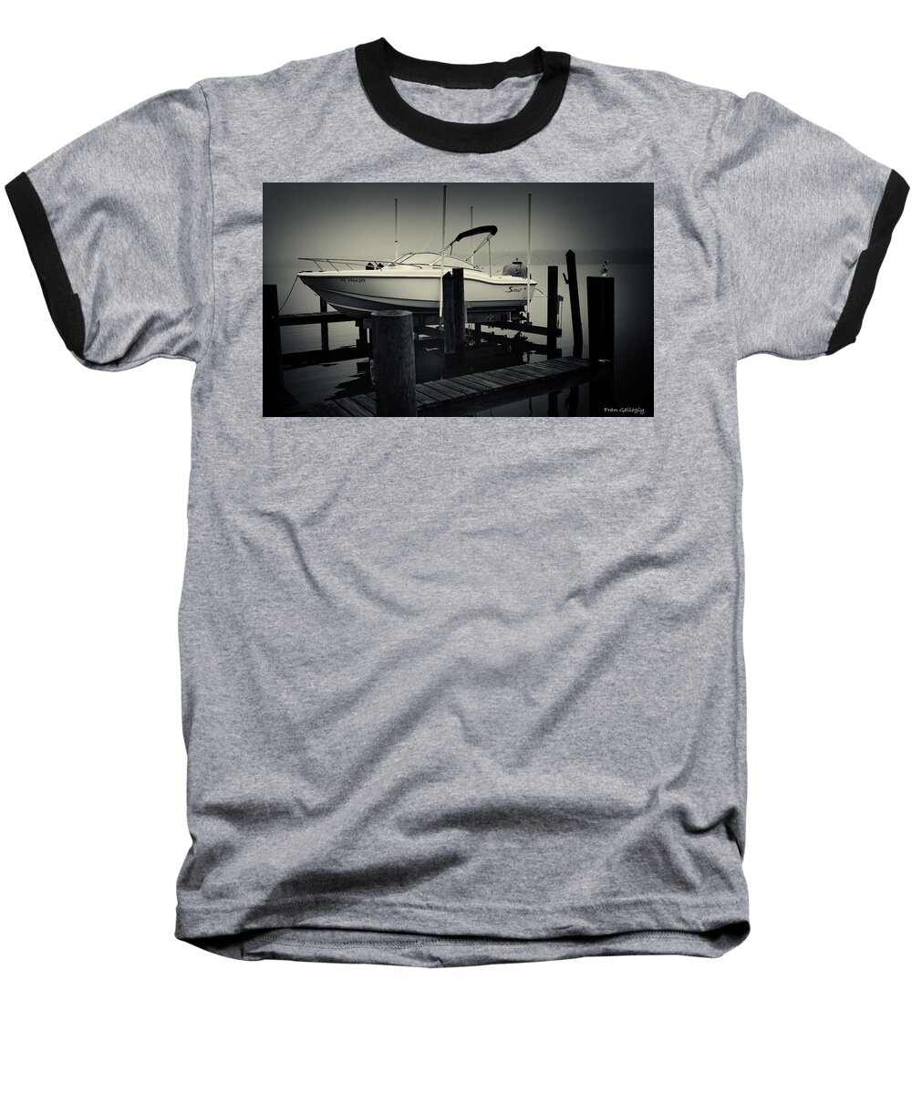 Boston Whaler Baseball T-Shirt featuring the photograph Boston Whaler in the Fog by Fran Gallogly