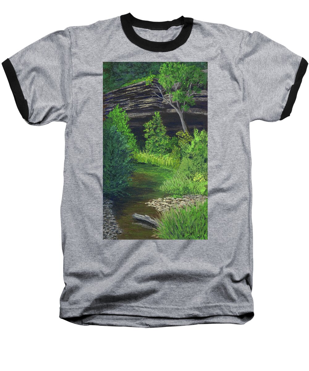 Ozarks Baseball T-Shirt featuring the painting Bowen's Creek by Garry McMichael