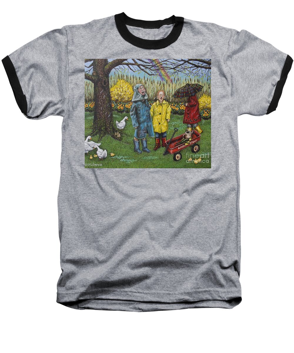 Color Baseball T-Shirt featuring the painting Boys are What Ever by Linda Simon