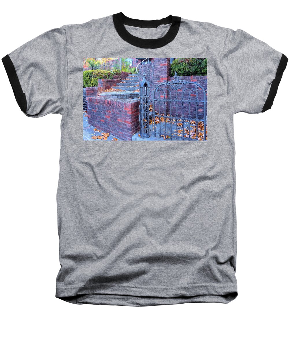 Brick Wall Photograph Baseball T-Shirt featuring the photograph Brick Wall with Wrought Iron Gate by Janette Boyd