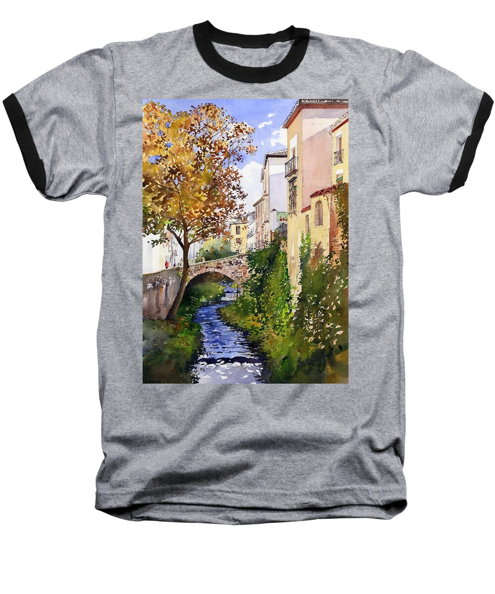 Spain Baseball T-Shirt featuring the painting Bridge over the Rio Darro by Margaret Merry