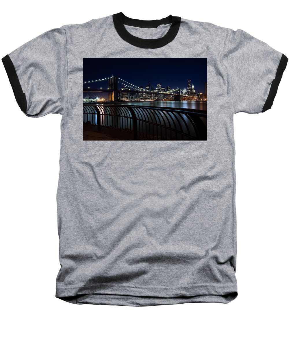 Night Baseball T-Shirt featuring the photograph Brooklyn Bridge at Night by David Smith