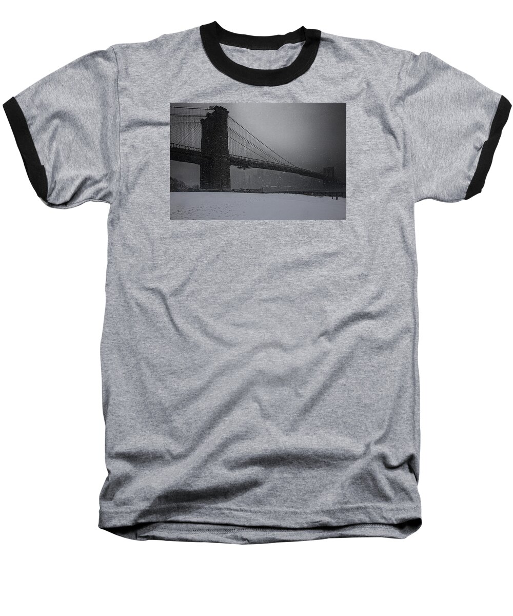 Blizzard Baseball T-Shirt featuring the photograph Brooklyn Bridge Blizzard by Chris Lord