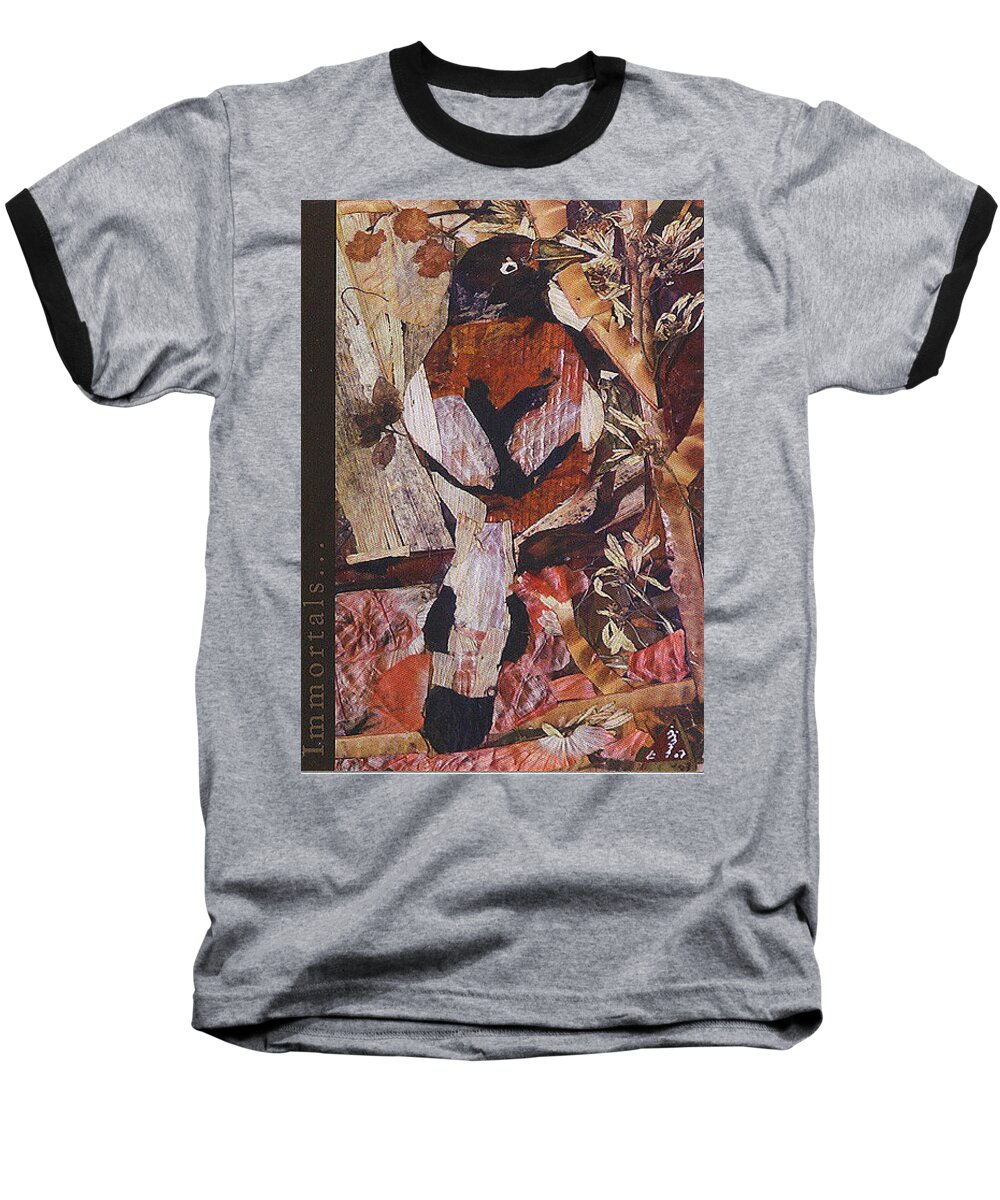 Brown-white-bird Baseball T-Shirt featuring the mixed media Brown- White Bird by Basant Soni