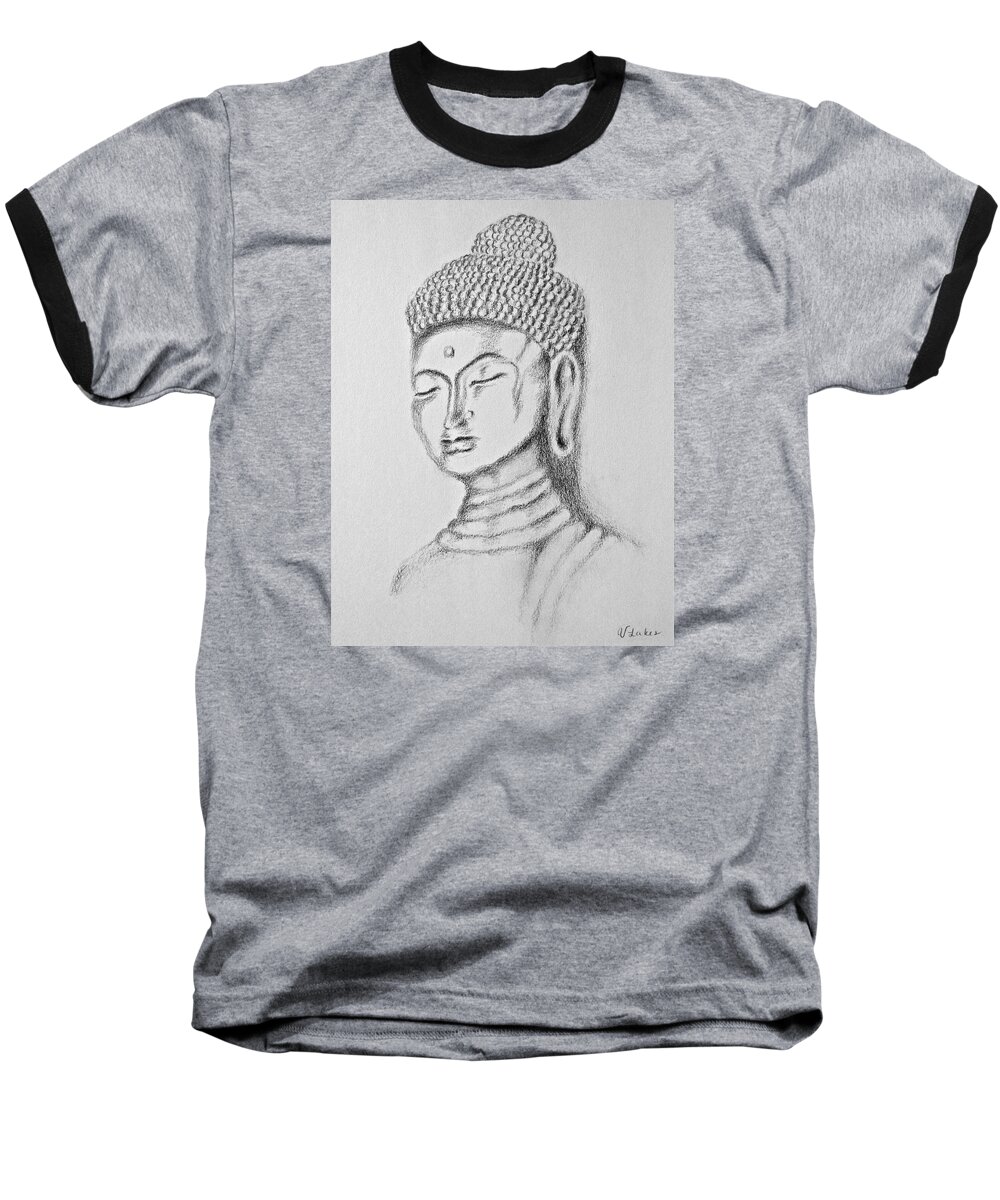 Buddha Baseball T-Shirt featuring the drawing Buddha Study by Victoria Lakes
