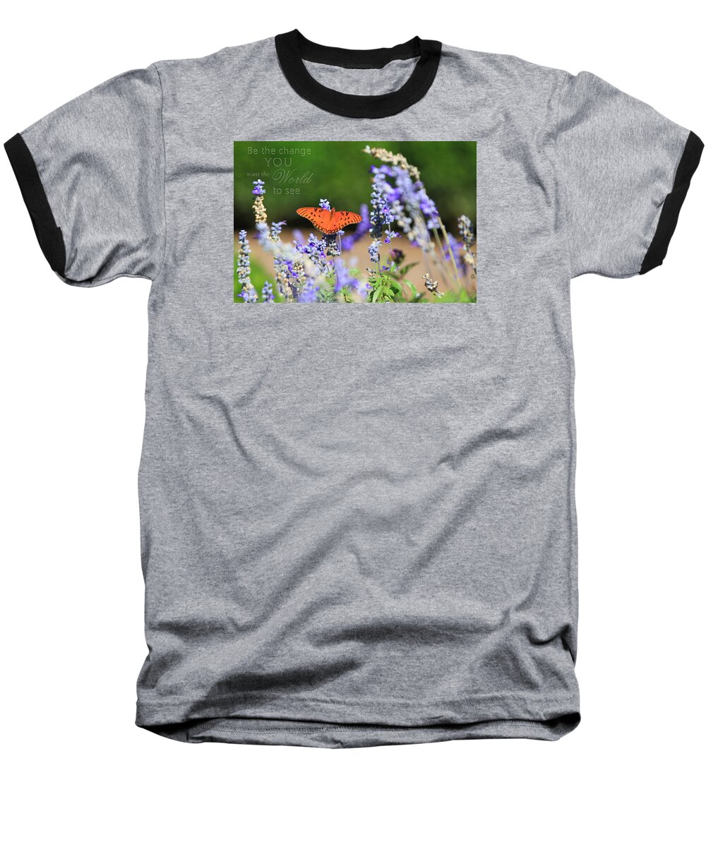 Flower Artwork Baseball T-Shirt featuring the photograph Butterfly with Message by Mary Buck
