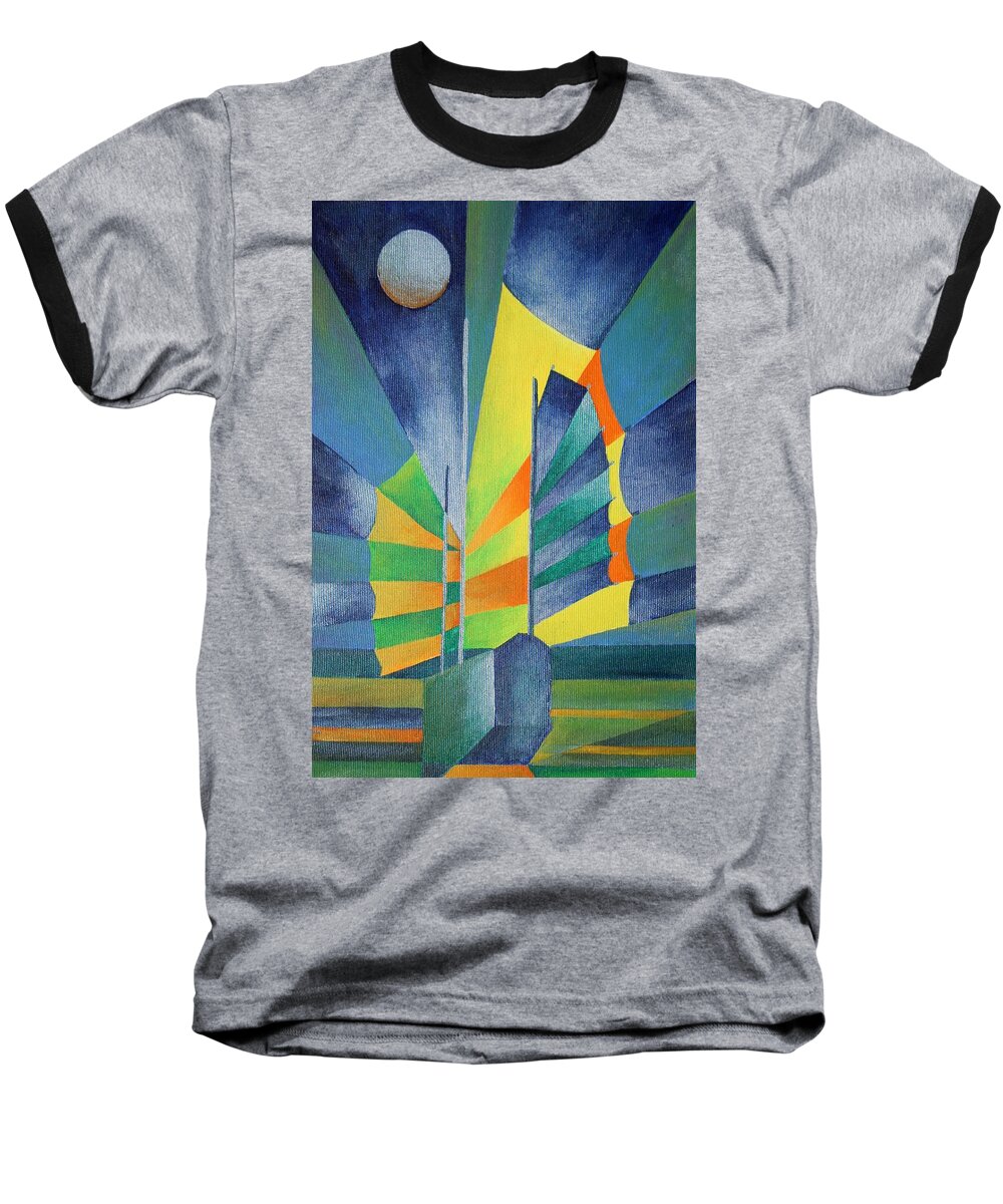 Sailboat Baseball T-Shirt featuring the painting By The Light Of The Silvery Moon by Taiche Acrylic Art