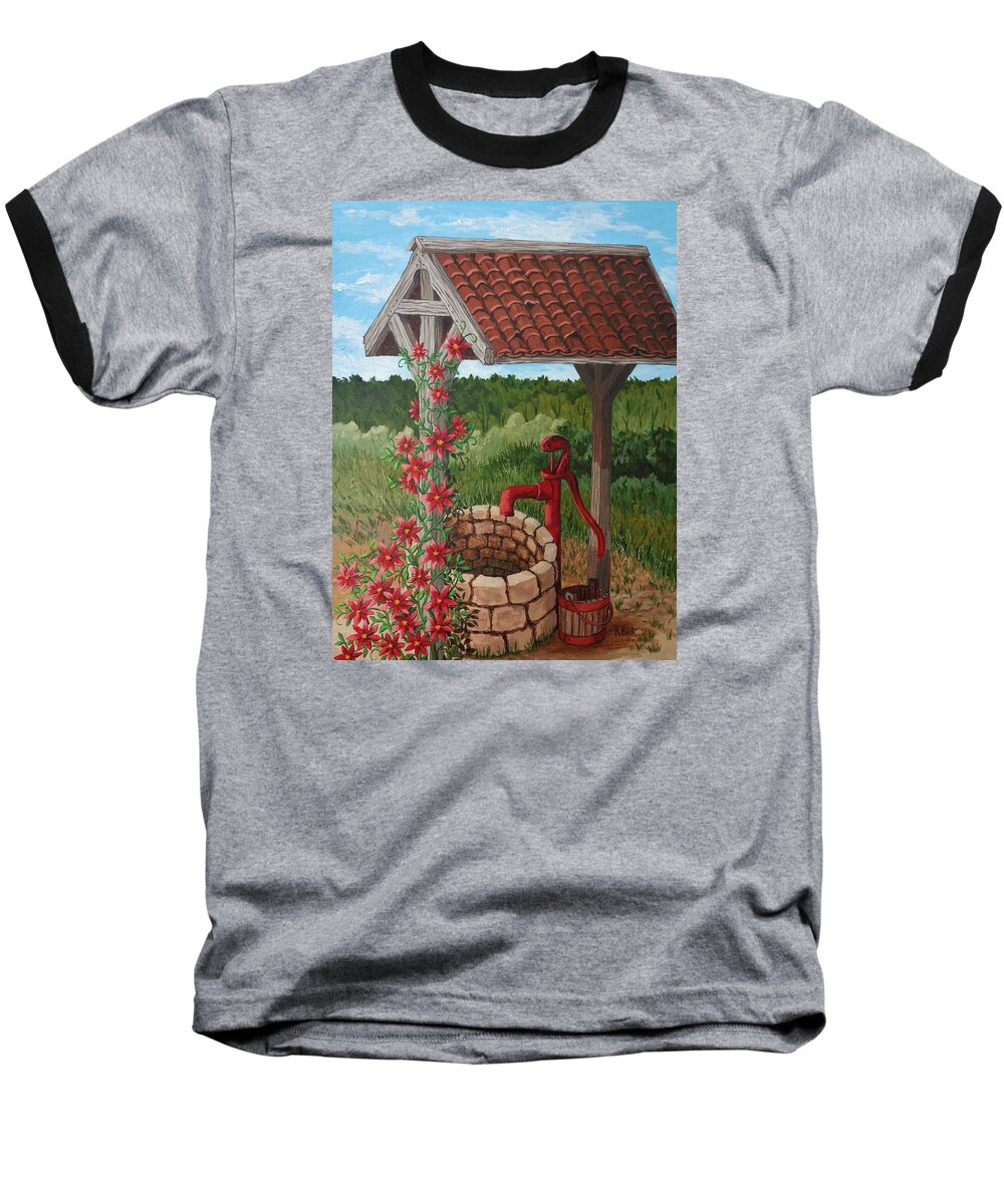 Print Baseball T-Shirt featuring the painting By the Water Pump by Katherine Young-Beck