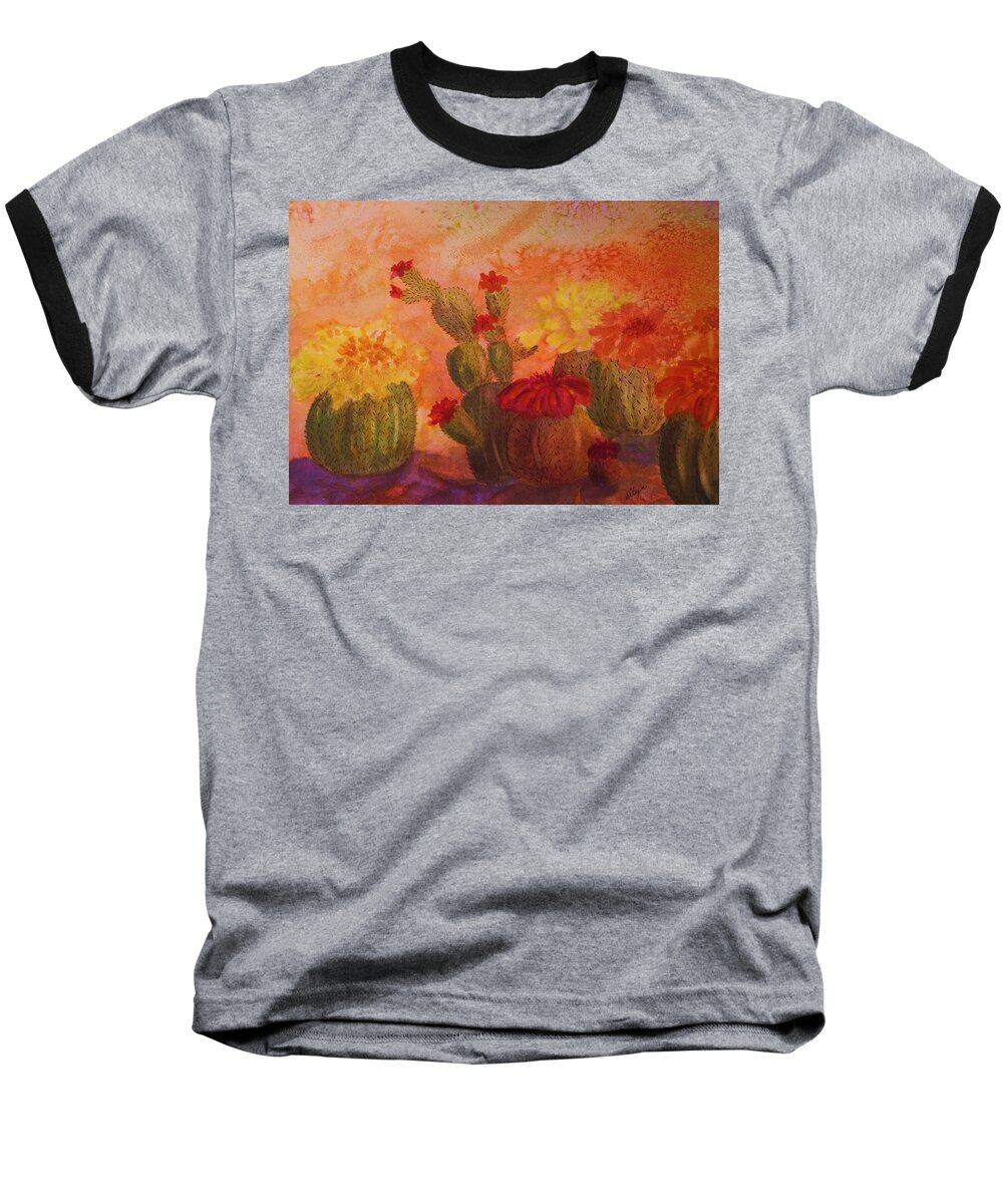 Cactus Baseball T-Shirt featuring the painting Cactus Garden by Ellen Levinson