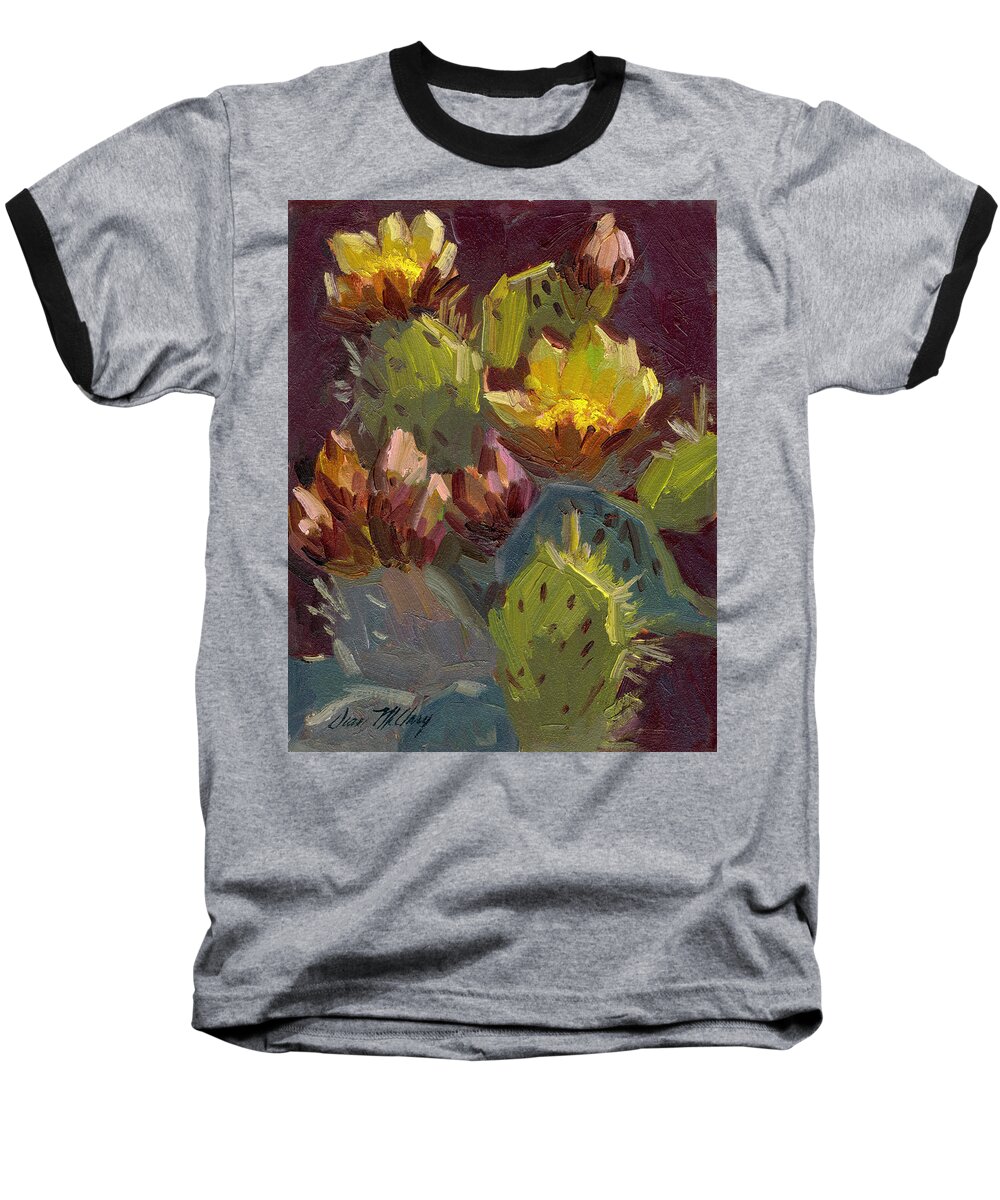 Desert Baseball T-Shirt featuring the painting Cactus in Bloom 1 by Diane McClary