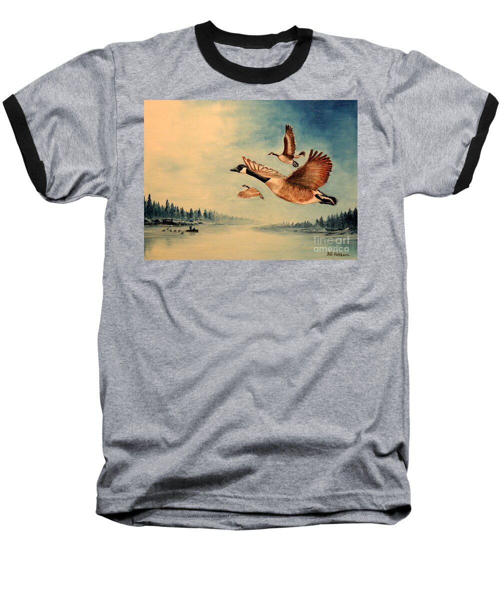 Canada Geese Baseball T-Shirt featuring the painting Canada Geese by Bill Holkham