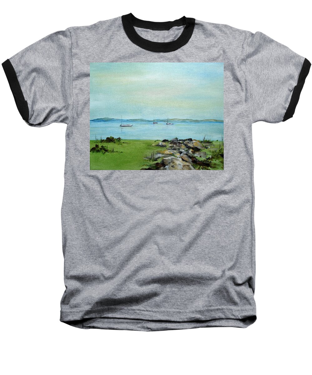 Cape Cod Baseball T-Shirt featuring the painting Cape Cod Boats by Judith Rhue