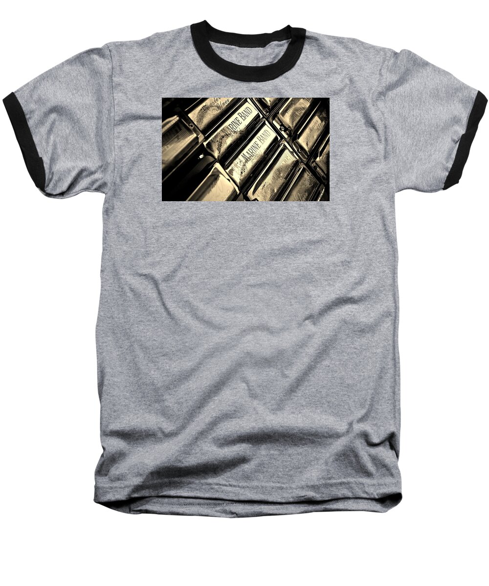 Music Baseball T-Shirt featuring the photograph Case of Harmonicas by Chris Berry