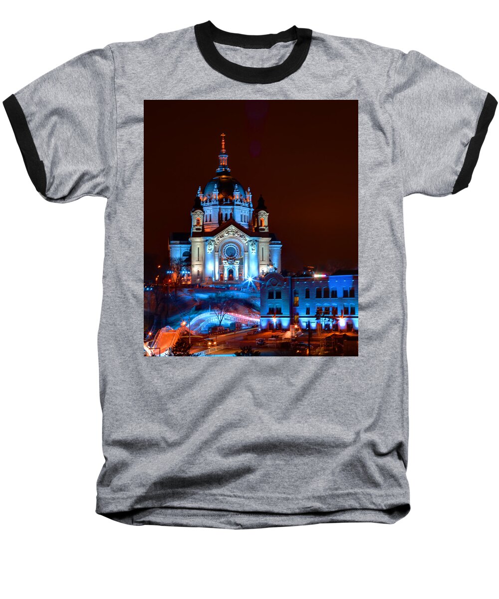 Cathedral Baseball T-Shirt featuring the photograph Cathedral of St Paul All Dressed Up For Red Bull Crashed Ice by Wayne Moran